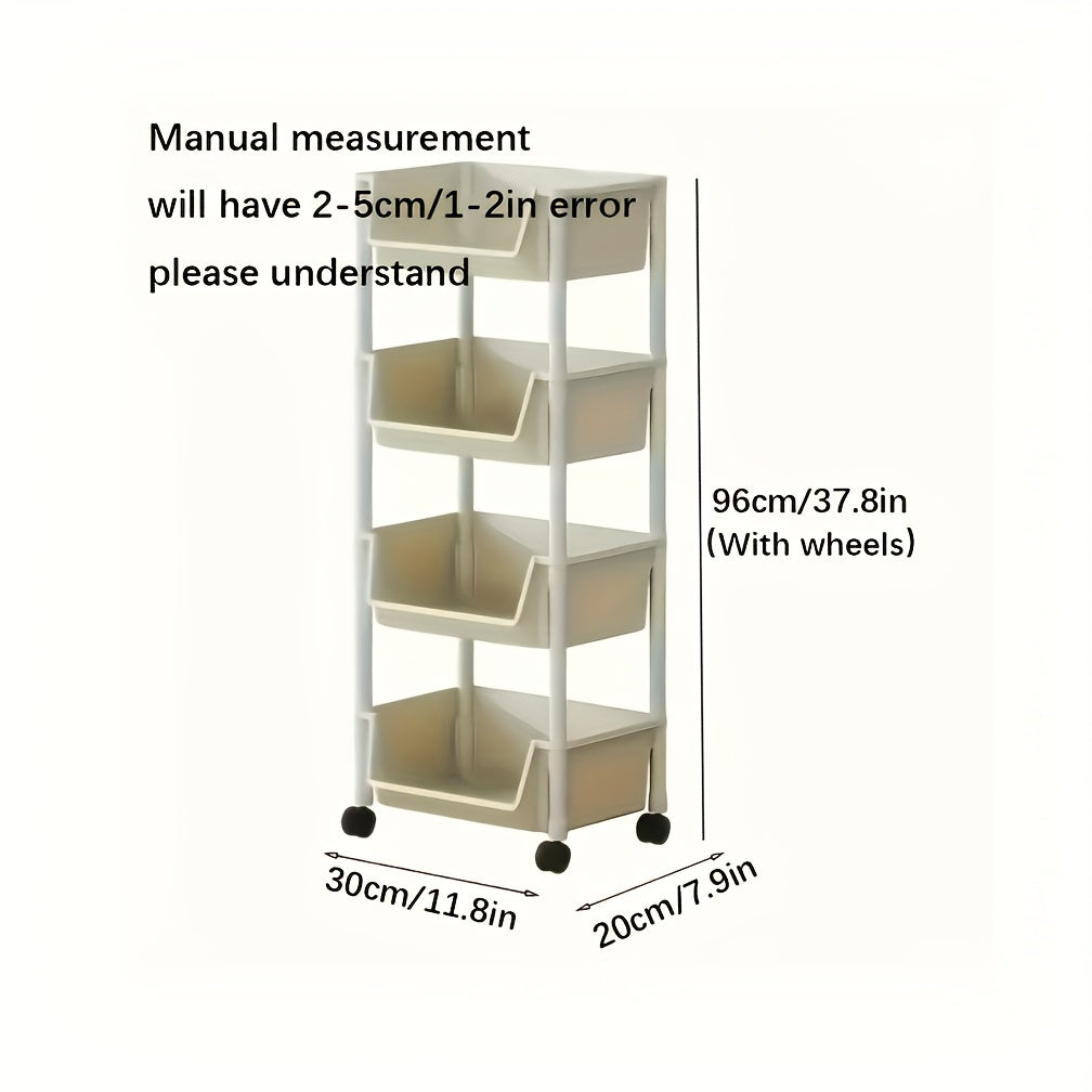 Plastic Mobile Storage Shelf with Wheels for Living Room Bedroom Dormitory