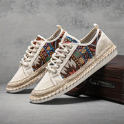 Men's Bohemian Canvas Espadrille Sneakers with Embroidered Vintage Design
