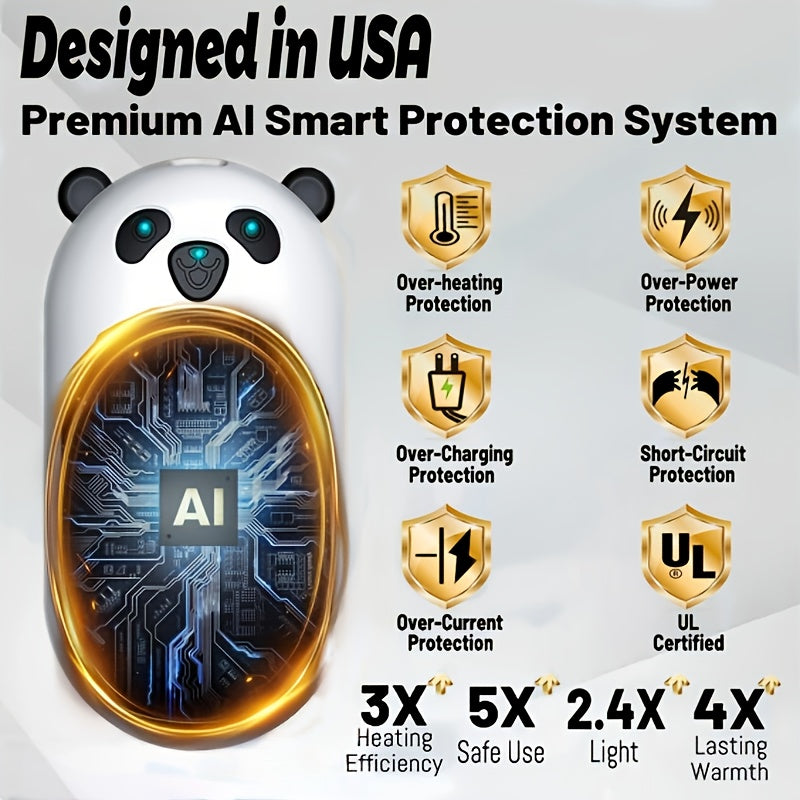 Set of 2 Rechargeable Hand Warmers 3000mAh Portable White Panda for Outdoor Camping