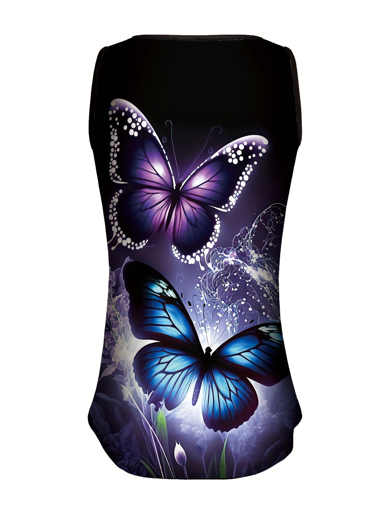 Plus Size Butterfly Print Tank Top Sleeveless Cotton Blend Summer
