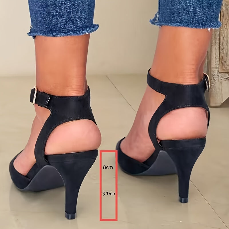 Women's Blue Fabric Pointed Toe Stiletto Heels with Ankle Strap