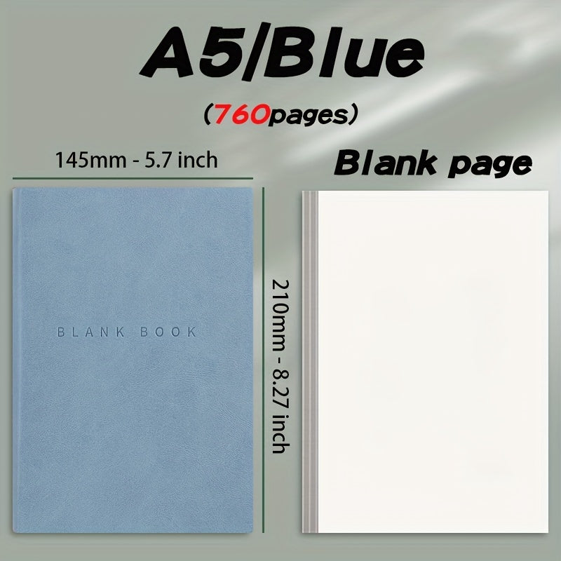 A5 Faux Leather Notebook 760 Pages Minimalist Soft Cover Sketch Doodle College Adults