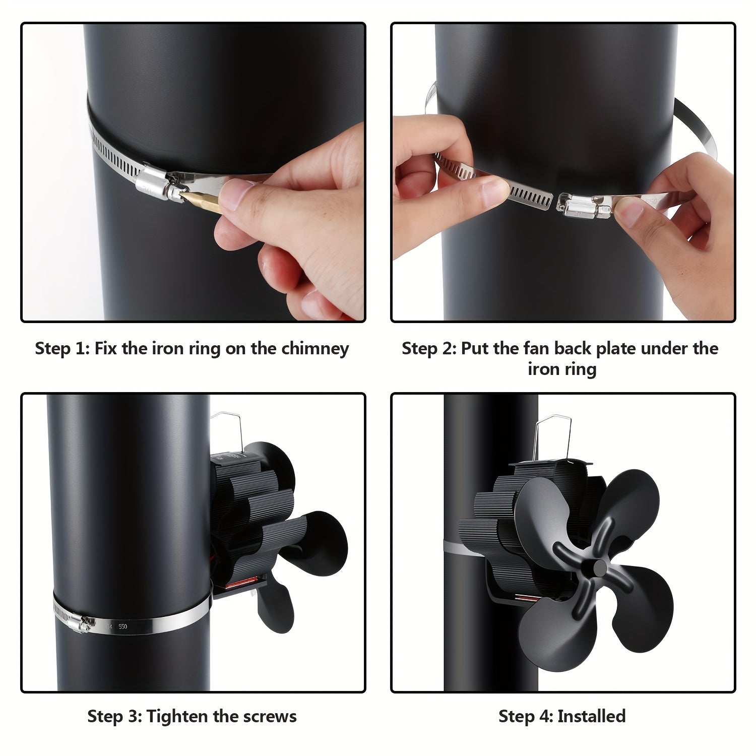 Wood-Burning Stove Fan 4-Blade Wall-Mounted Air Circulating No Electricity