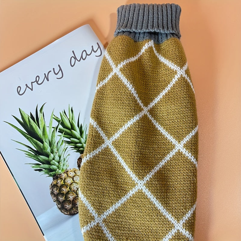 Пуховик для собак с узором ромбов цвета хаки из вязки из акрила, для собак от маленьких до больших