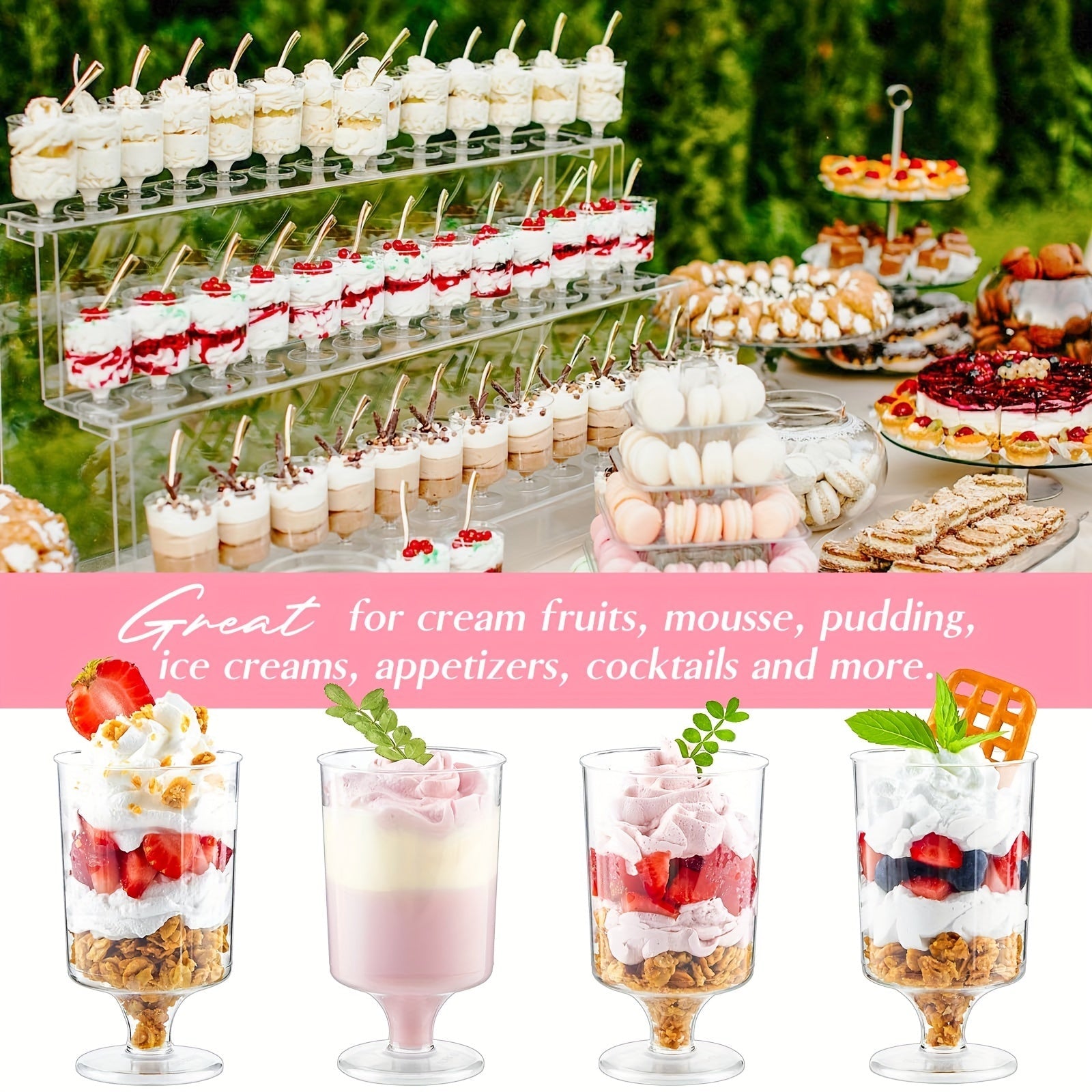 20 Pack 3.5 Oz Clear Mini Dessert Cups for Ice Cream Mousse Pudding and Snacks