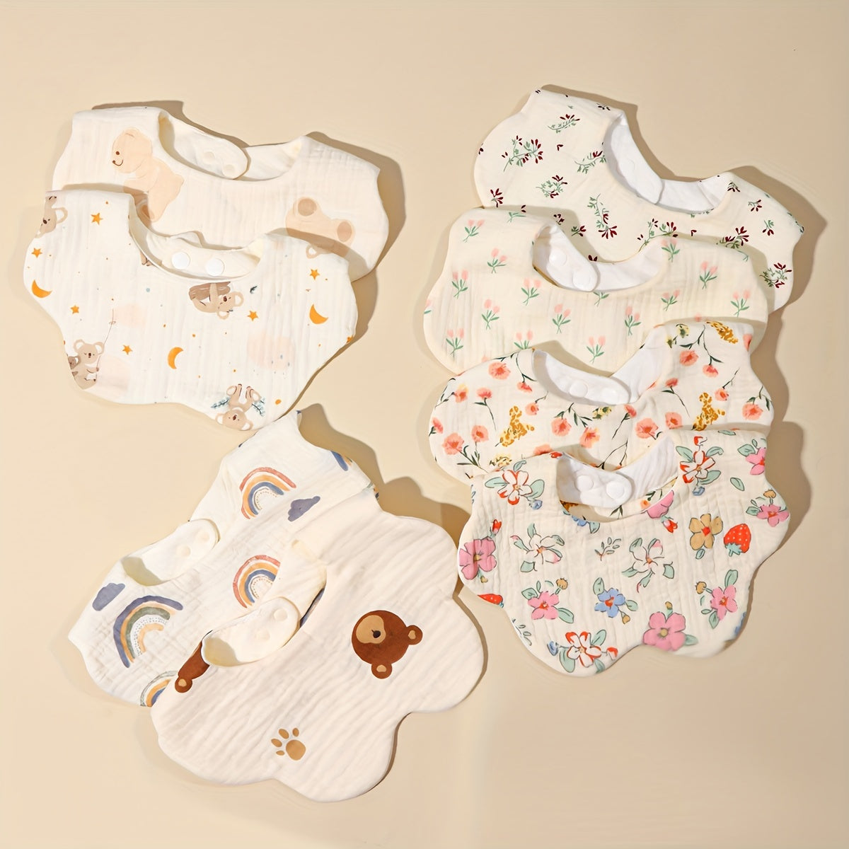 Baby Bib for Children 0-3 Years Cotton Gauze Absorbent Cute Cartoon Design