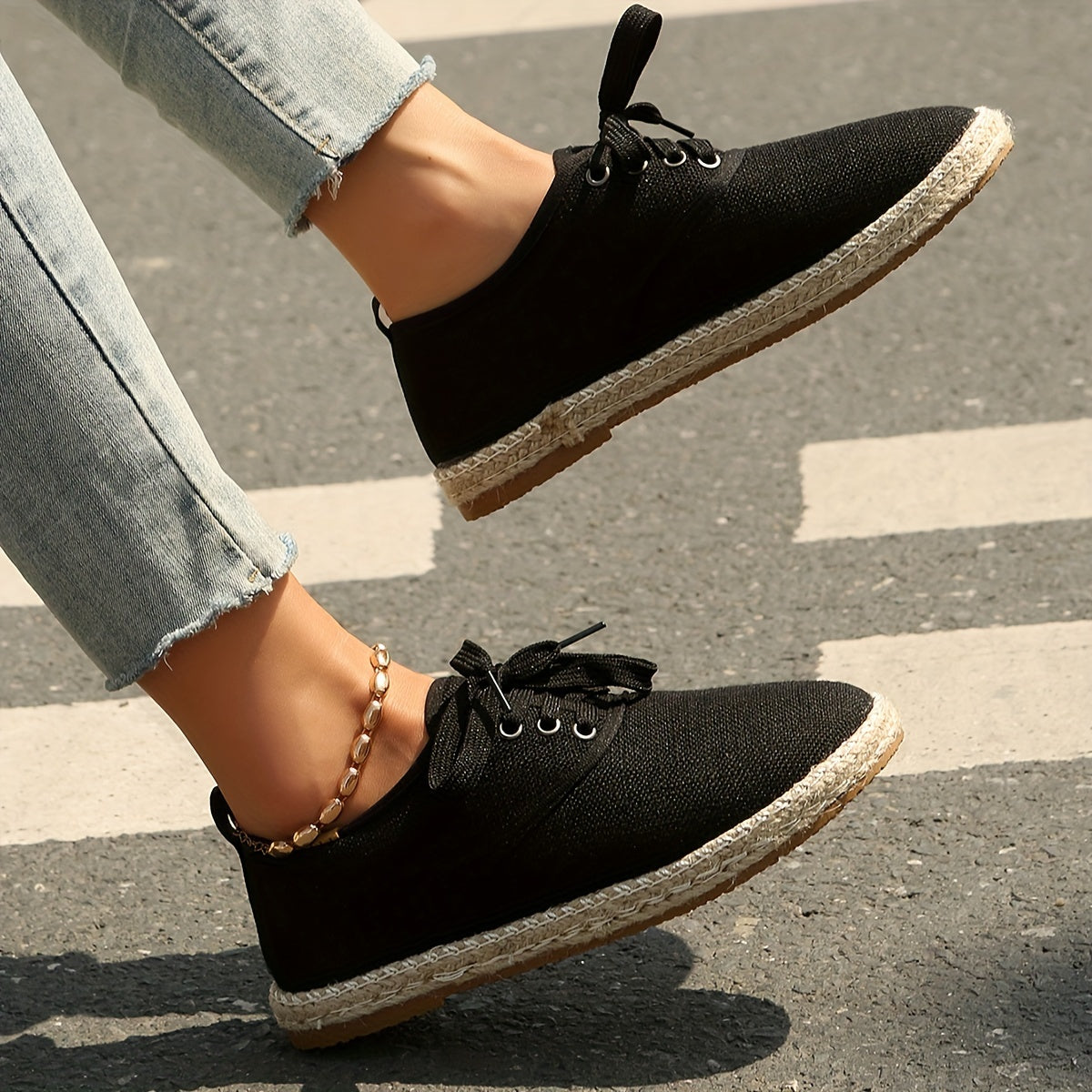 Women's Casual Solid Color Lace-Up Flats with TPR Sole