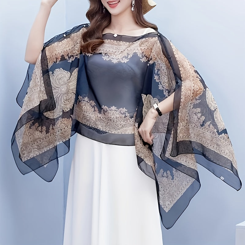 Boho Chic Paisley Print Chiffon Shawl Wrap for Travel and Beach Sunscreen Cover Windproof Cardigan Towel