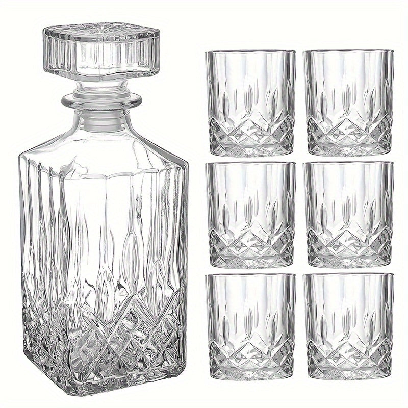 7-Piece Glass Whiskey Decanter Set with 6 Shot Glasses for Home Bar or Gift