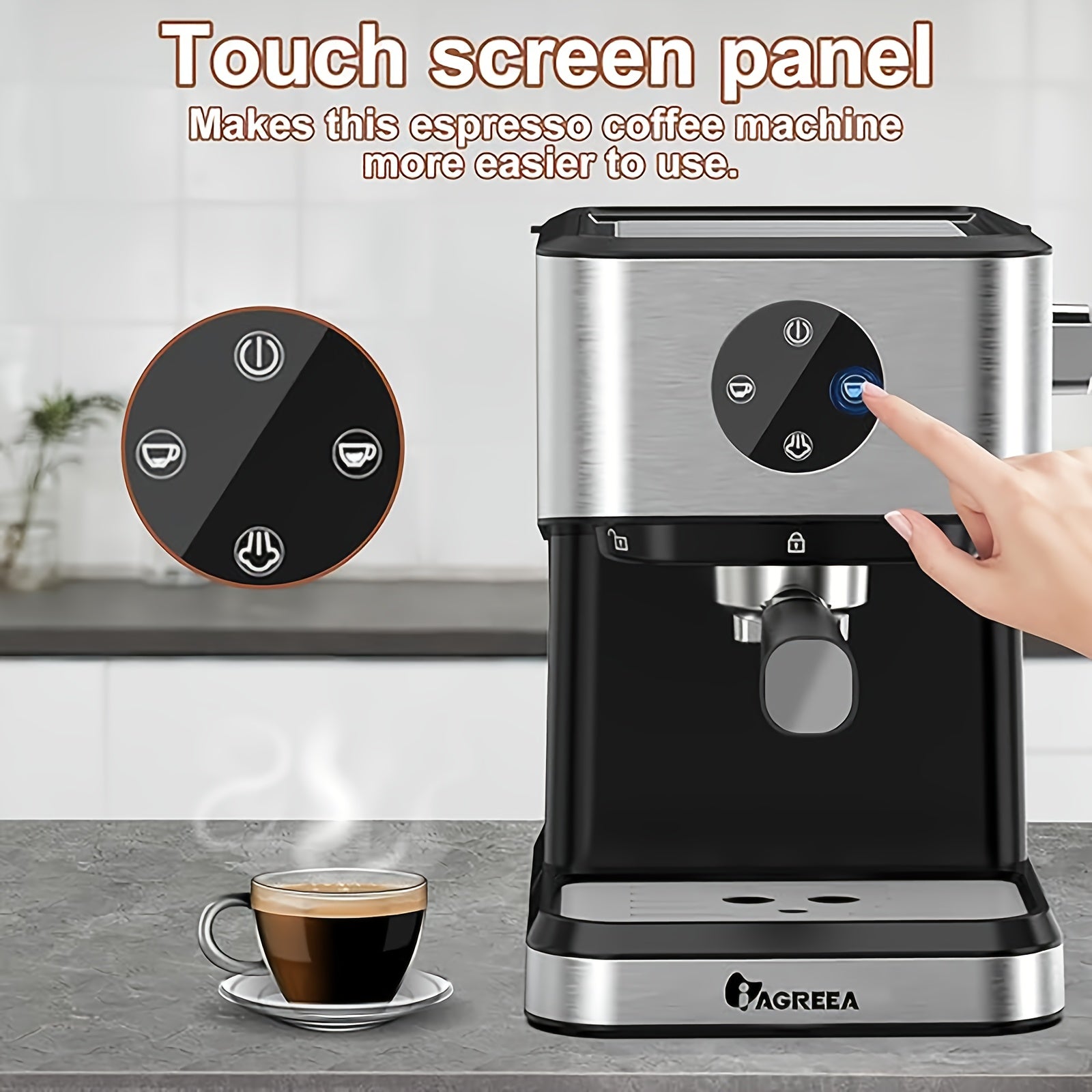 20 Bar semi-avtomatik espresso qahva mashinasi, bug'li quroli bilan, 1.5L suv tanki, 1050W