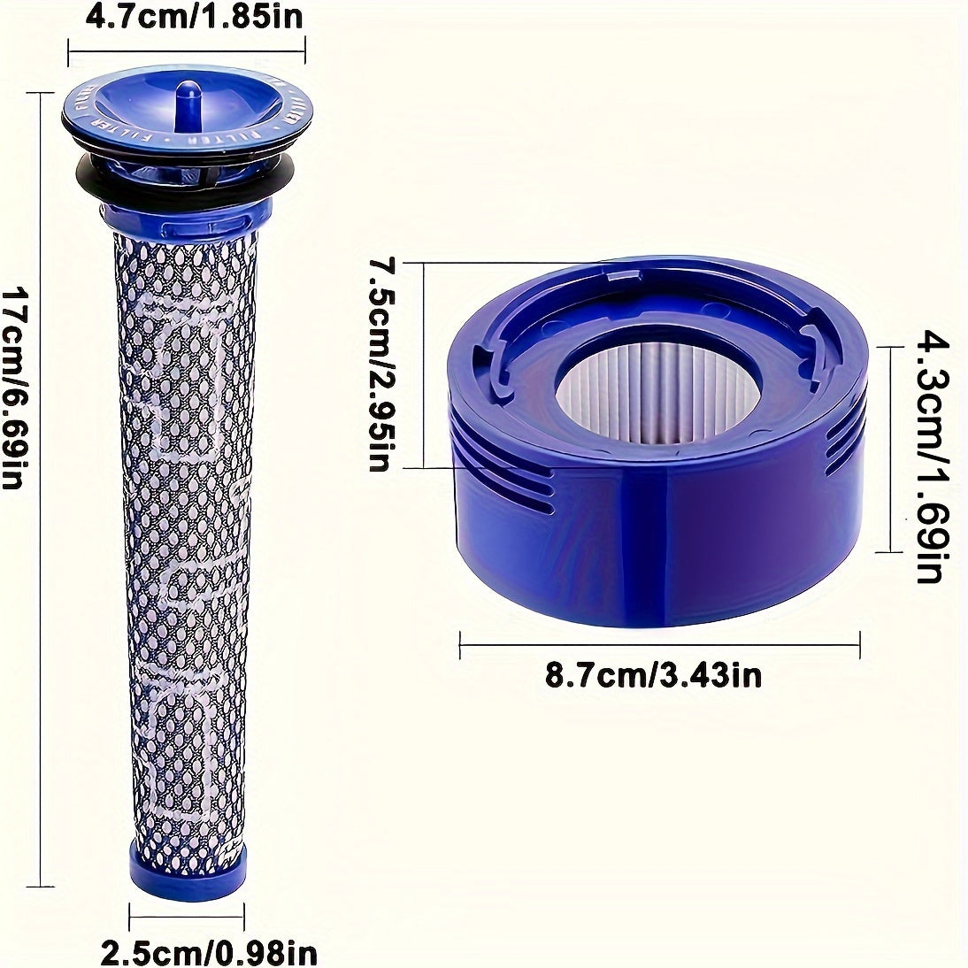 Dyson filtri almashtirish to'plami V6, V7 va V8 modellari uchun - 2 ta old filtr, 2 ta keyingi filtr va tozalash cho'tkasi aksessuarlarini o'z ichiga oladi