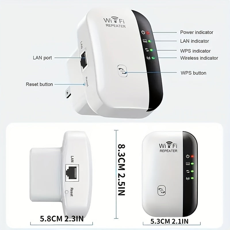 WiFi Range Extender 300Mbps 2.4GHz Supports 25 Devices Home Network Booster
