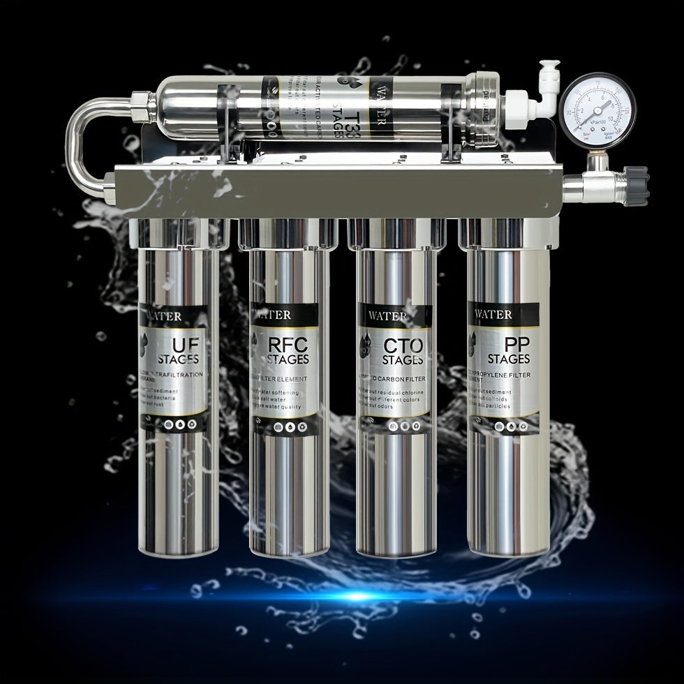 Filtro de agua de cocina de acero inoxidable 5 etapas sedimento carbón activado no eléctrico