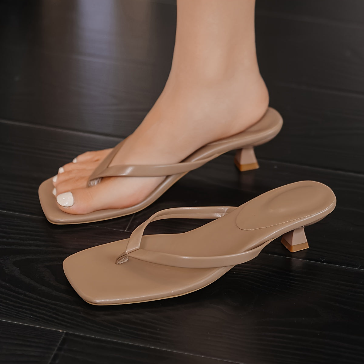 Women's Summer Bohemian Square Toe Slip-On Sandals with Mid Heel