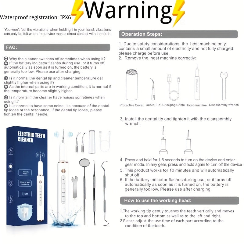 Kit de limpieza dental con luz LED, 5 modos, cabezales reemplazables, recargable