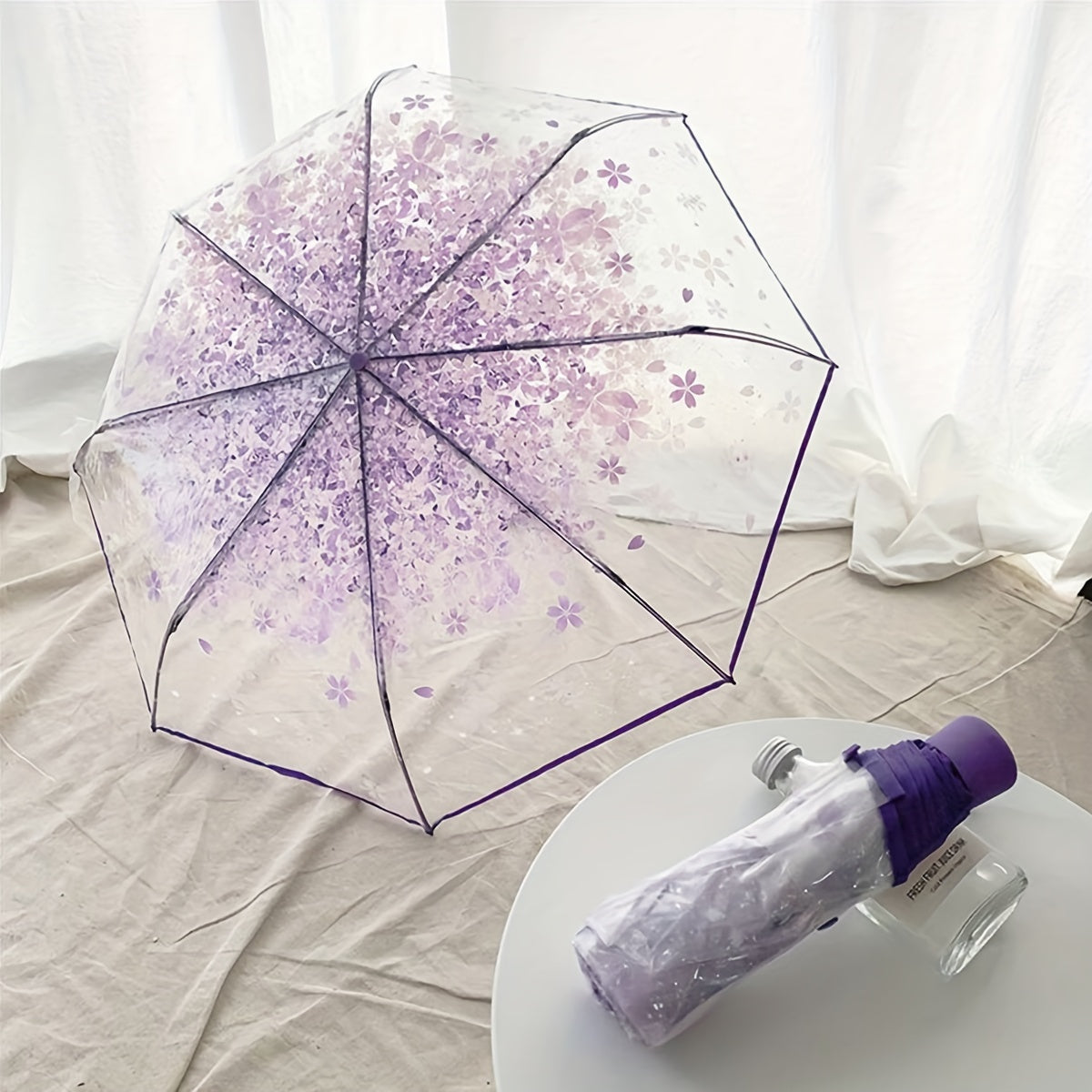 Paraguas de cerezo en flor impermeable, a prueba de viento, compacto, para viajes, escuela y oficina, con 8 varillas