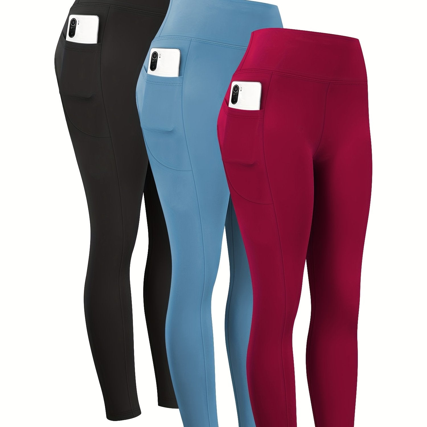 Women's Plus Size Tummy Control Workout Leggings with Pockets High Waist