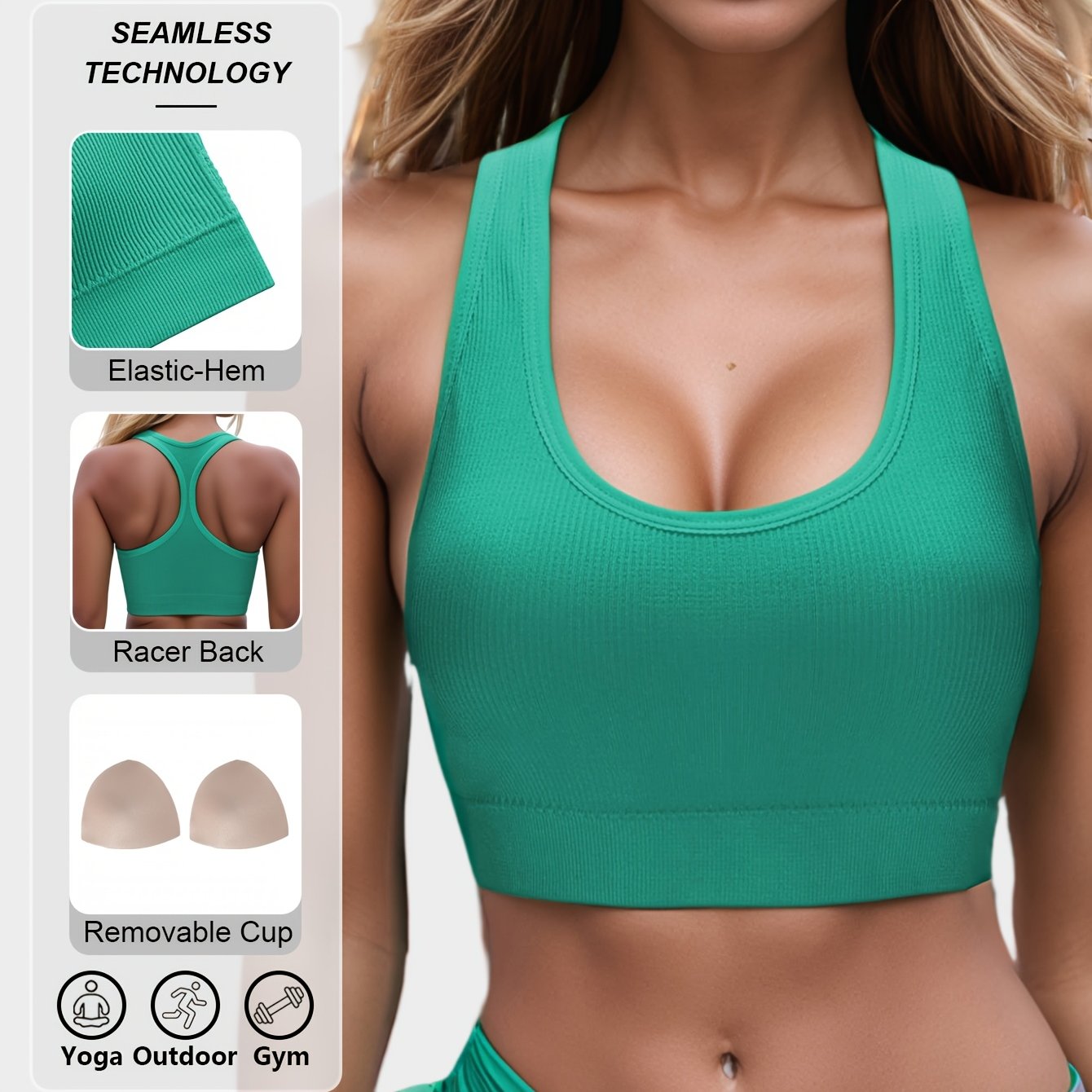 Lianshengfa yuqori elastik sport brassi intensiv mashg'ulotlar uchun, tikuvsiz va zarbaga chidamli, nafas olish uchun poyabzal dizayni bilan.