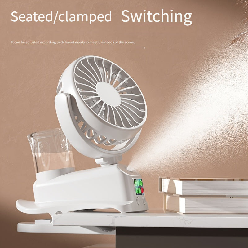 Ofis va tashqarida foydalanish uchun mo'ljallangan portativ USB qayta zaryadlanuvchi ventilyator va bug'li namlagich bilan. Mustahkam plastmassa material, talabalar va mutaxassislar uchun ideal.