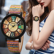 Women's Wooden Watch with Faux Leather Band Quartz Movement Gift Idea