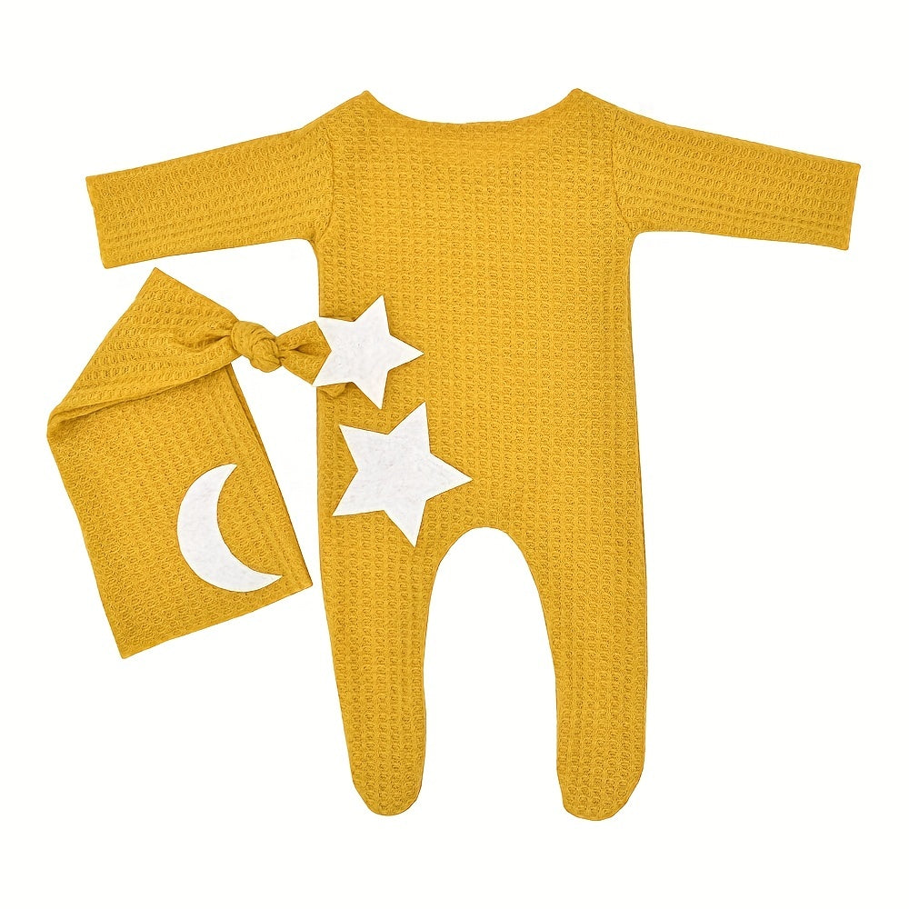 Kichkina qizlar uchun Baby Stars va Moon toʻqilgan kombinezonlar, uzun quloqli shlyapa bilan, fotosurat va sovgʻa uchun