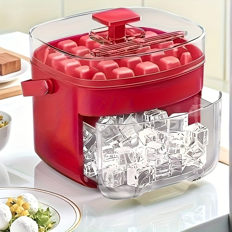 Portable Double-Layer Ice Cube Tray with 48 Slots, 2 Colors, Shovel