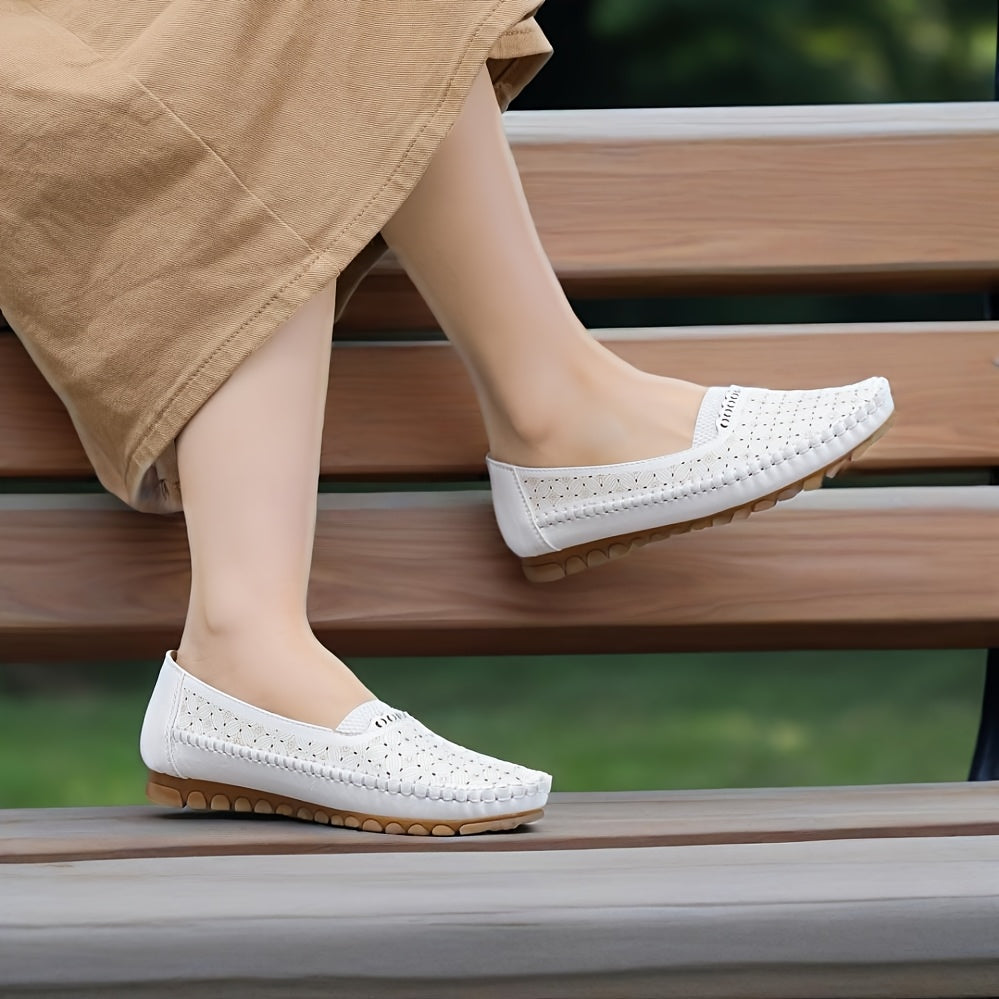 Women's Faux Leather Loafers Casual Slip-On Flats Black Solid