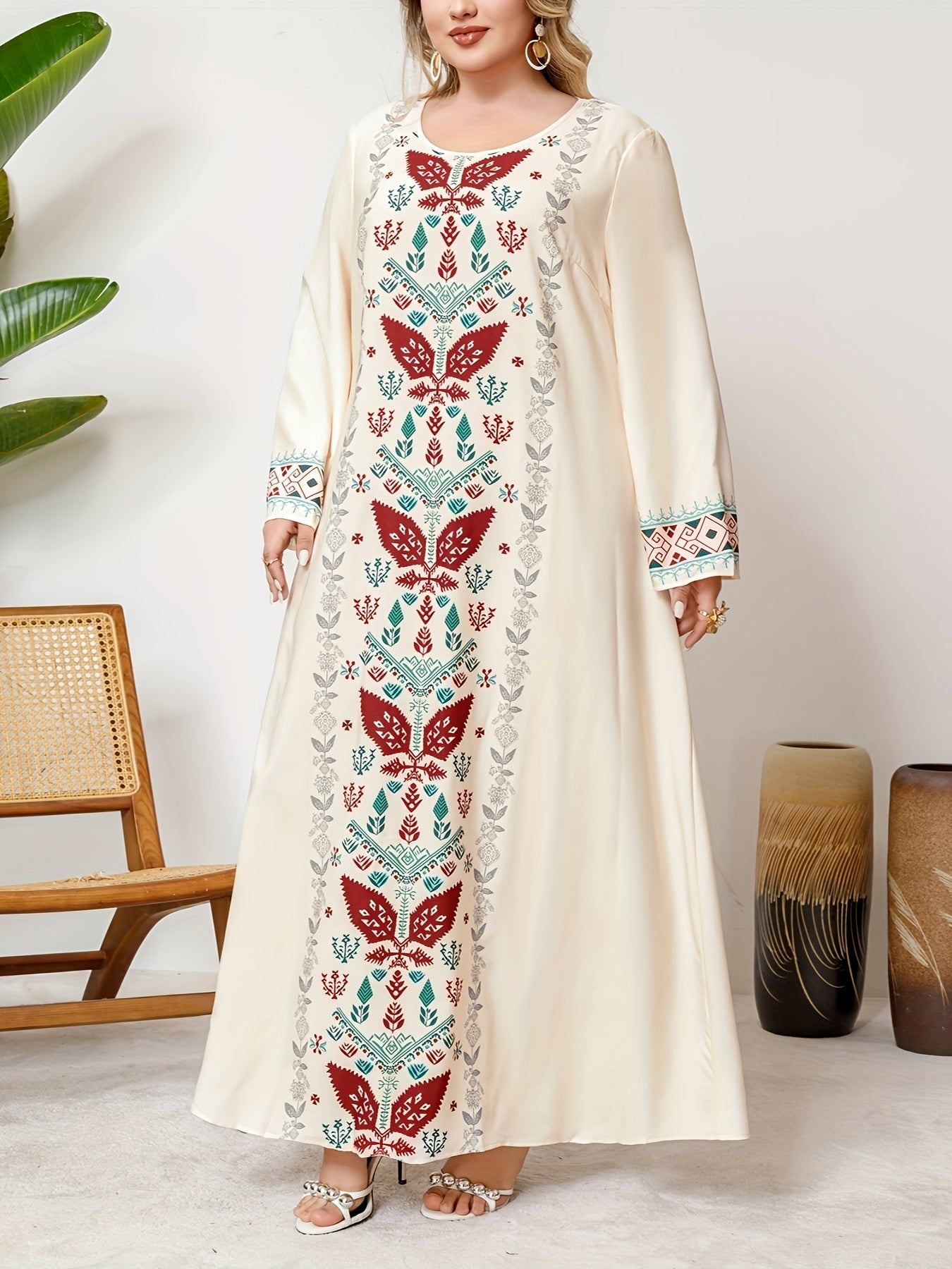 Ayollar uchun polyester tunika kiyi, tasodifiy bosma, kruj bo'yinli, barcha mavsumlar uchun