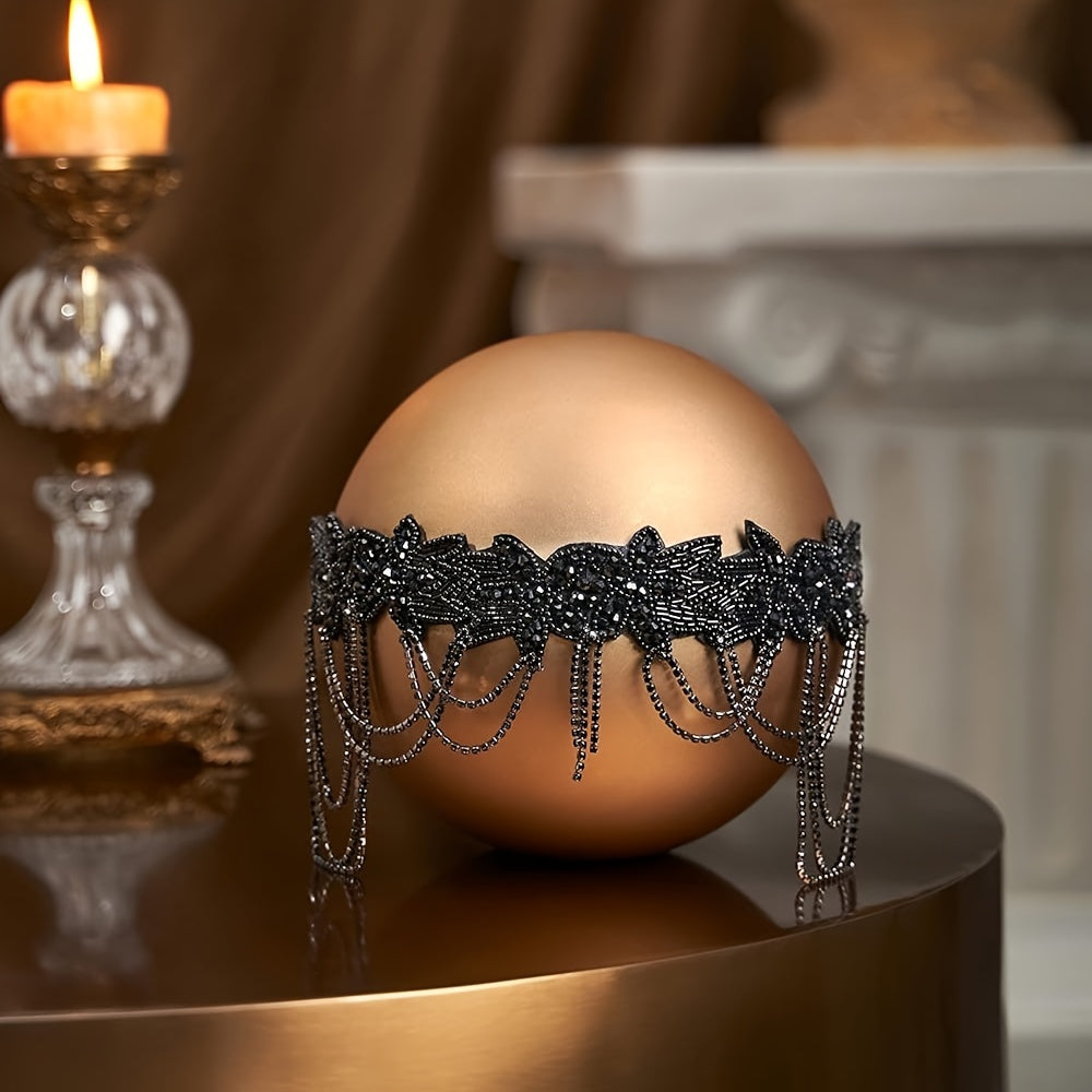 Black Beaded Flapper Headband 1920s Gatsby Inspired Hair Accessory for Women