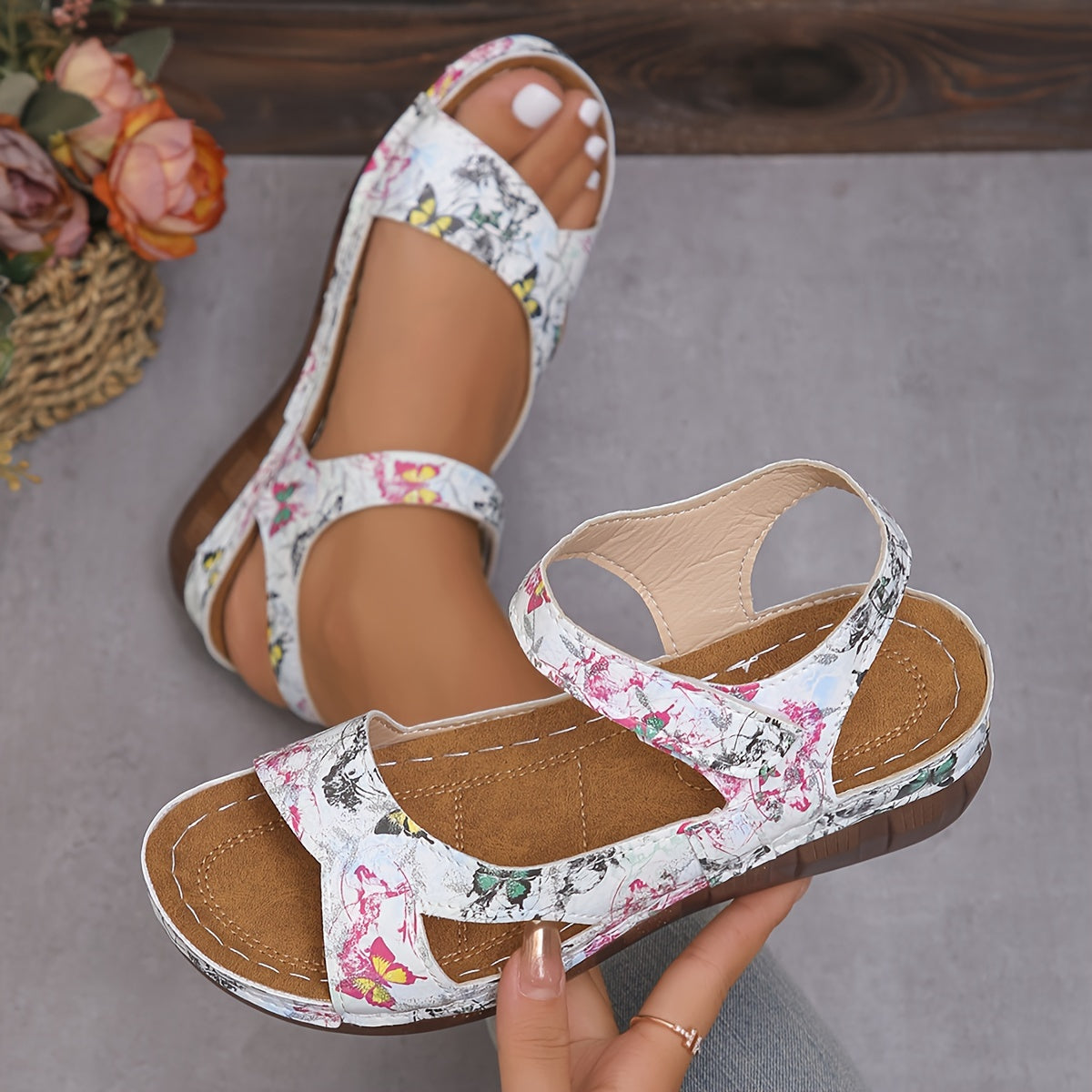 Women Wedge Sandals Open Toe Low Heel Man Made Materials