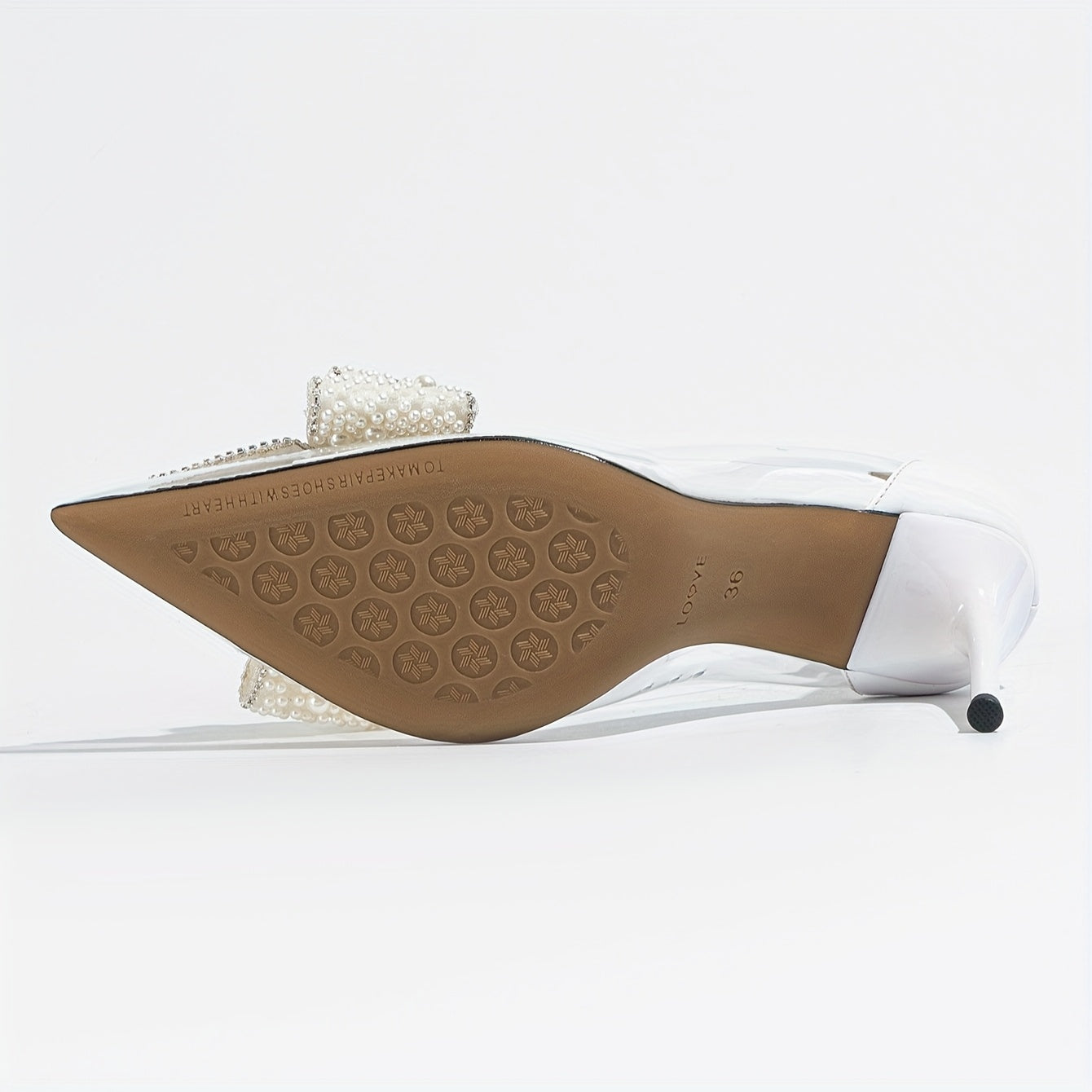 Women High Heel Shoes TPU Pearl Butterfly Pointed Toe Stiletto Silver Gold Champagne