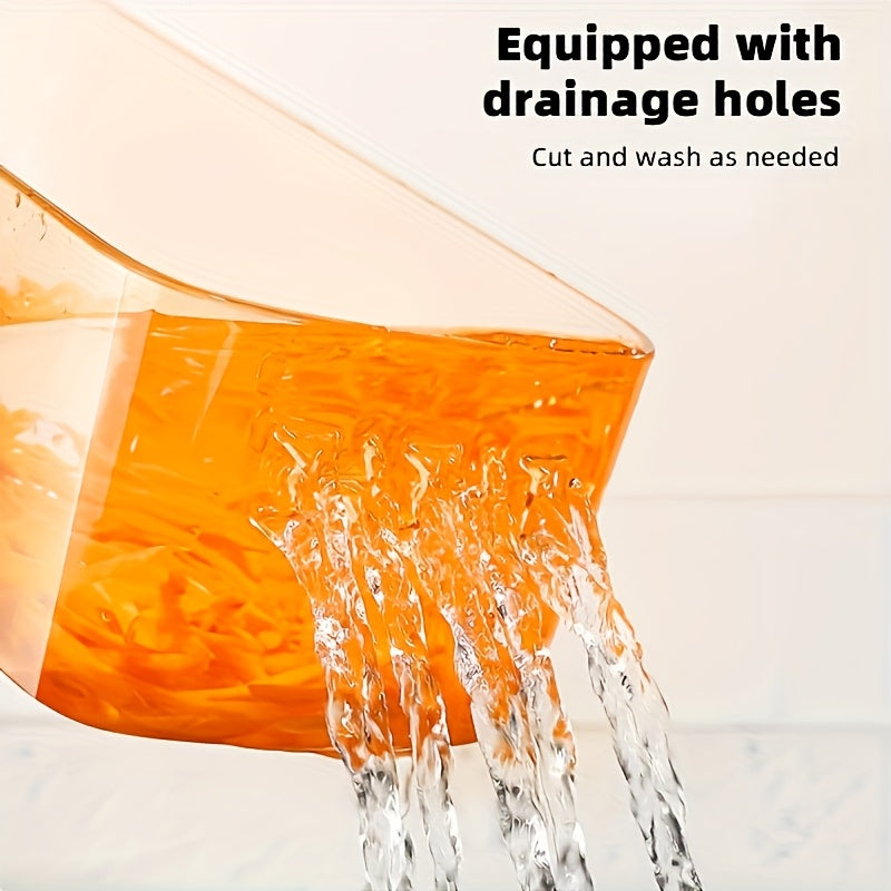 PP materialidan tayyorlangan ko‘p funksiyali maydalangan kartoshka va sabzavotlar kesgichi, batareyasiz va oziq-ovqat bilan aloqa qilish uchun xavfsiz. Qizil murchni kesish uchun ideal.