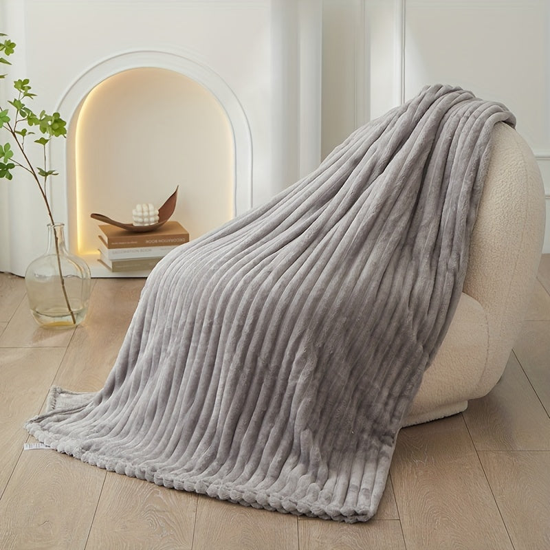 Large Plush Blanket with Thick Stripes for Cozy Comfort