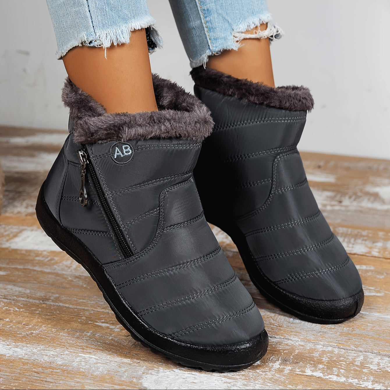 Women's Winter Snow Boots Mid-Calf Side Zipper Plush Lining