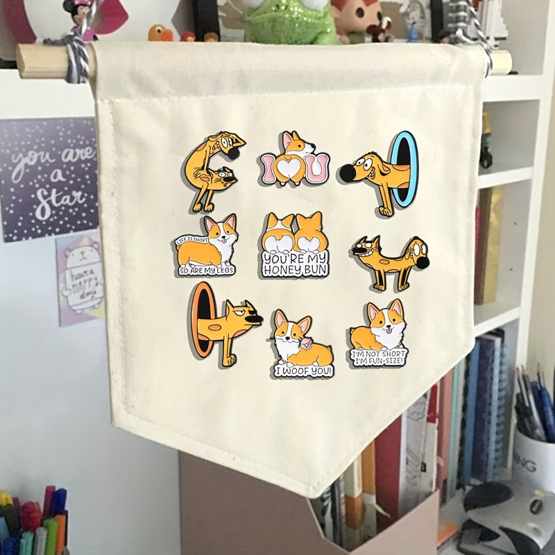 9 ta multfilm itlari emal pinlar to'plami, noaniq shakldagi hayvonlar broshlari kiyim va ryukzak bezaklari uchun