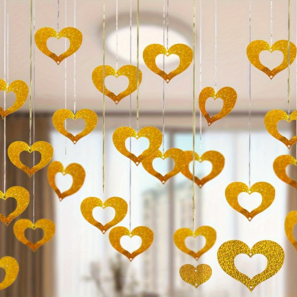 70pcs Heart and Star Sequin Hanging Decorations for Weddings and Birthdays