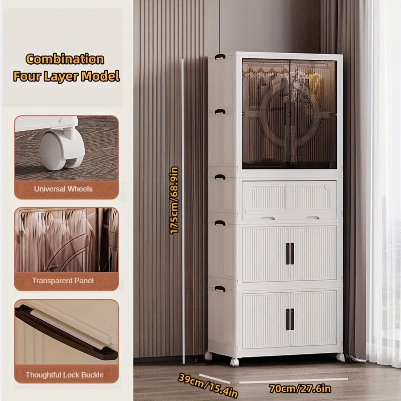 Plastic Modular Storage Cabinet with Dispensers, Foldable Expandable Organizer for Home Office Bedroom