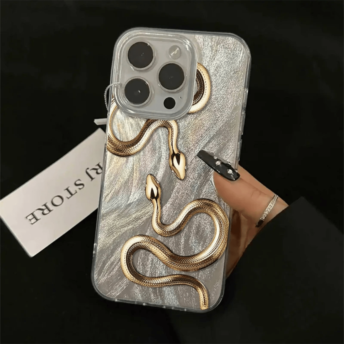 Golden Snake Feather TPU Phone Case for iPhone 11-16 Pro Max with Lens Protection