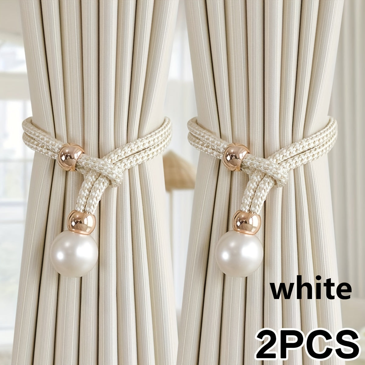 Set of 2 Pearl Decorative Curtain Buckles Adjustable Elegant Room Decor