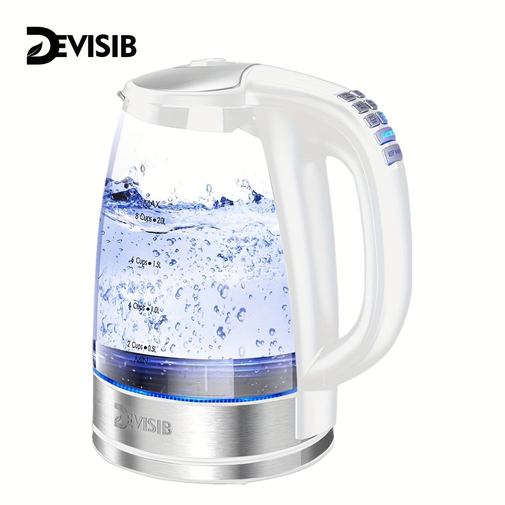 Electric Glass Kettle 2.0L 2200W Fast Boil Temperature Control Matte White