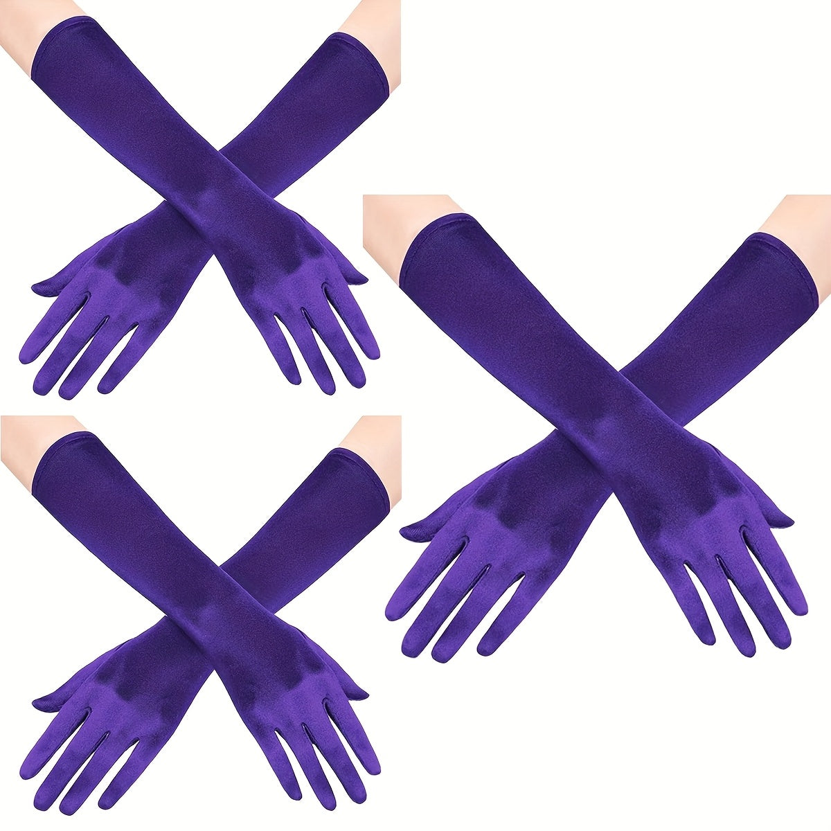 Ayollar uchun satindan tayyorlangan uzun opera qo'llari, 3 ta, vintage, tirsak uzunligi, kechki kiyim va to'y uchun