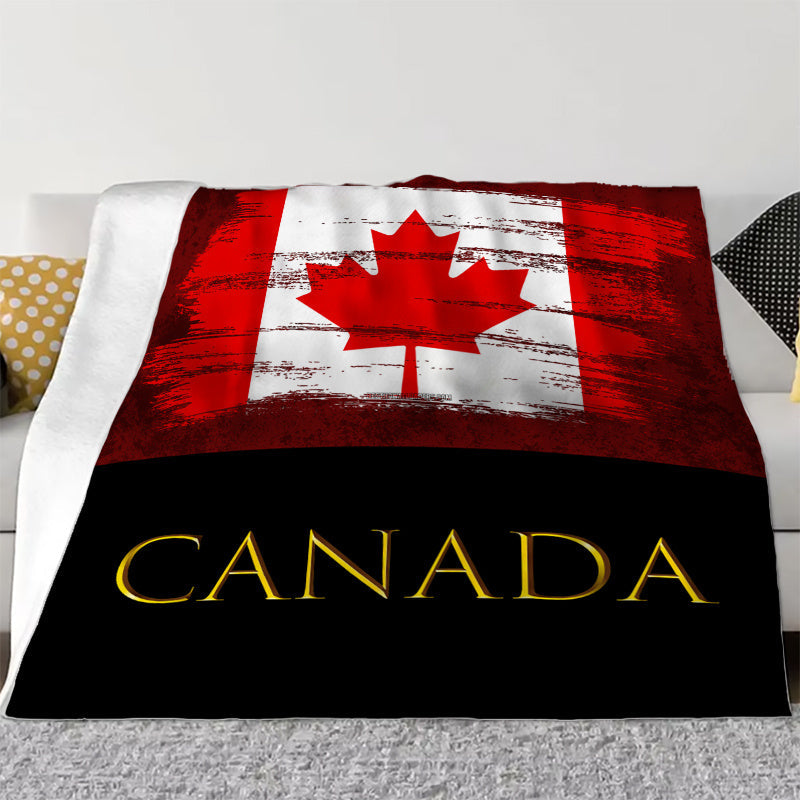 Vintage Canadian Flag Flannel Throw Blanket Ultra Soft Digital Print for Year-Round Comfort