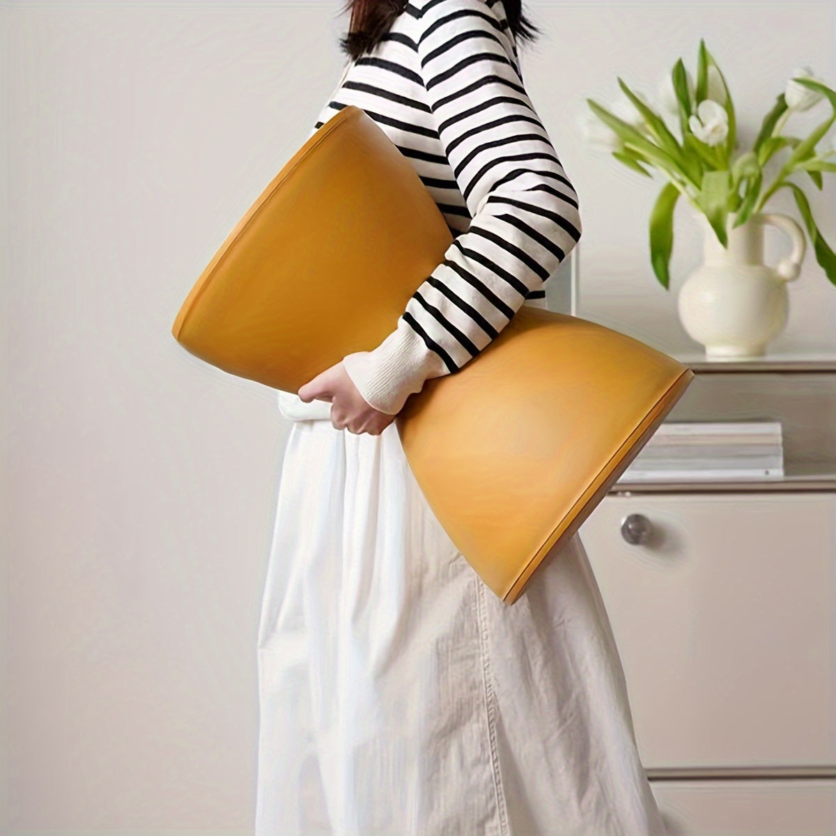 Contemporary Hourglass Storage Ottoman Bench with Water Resistant Finish