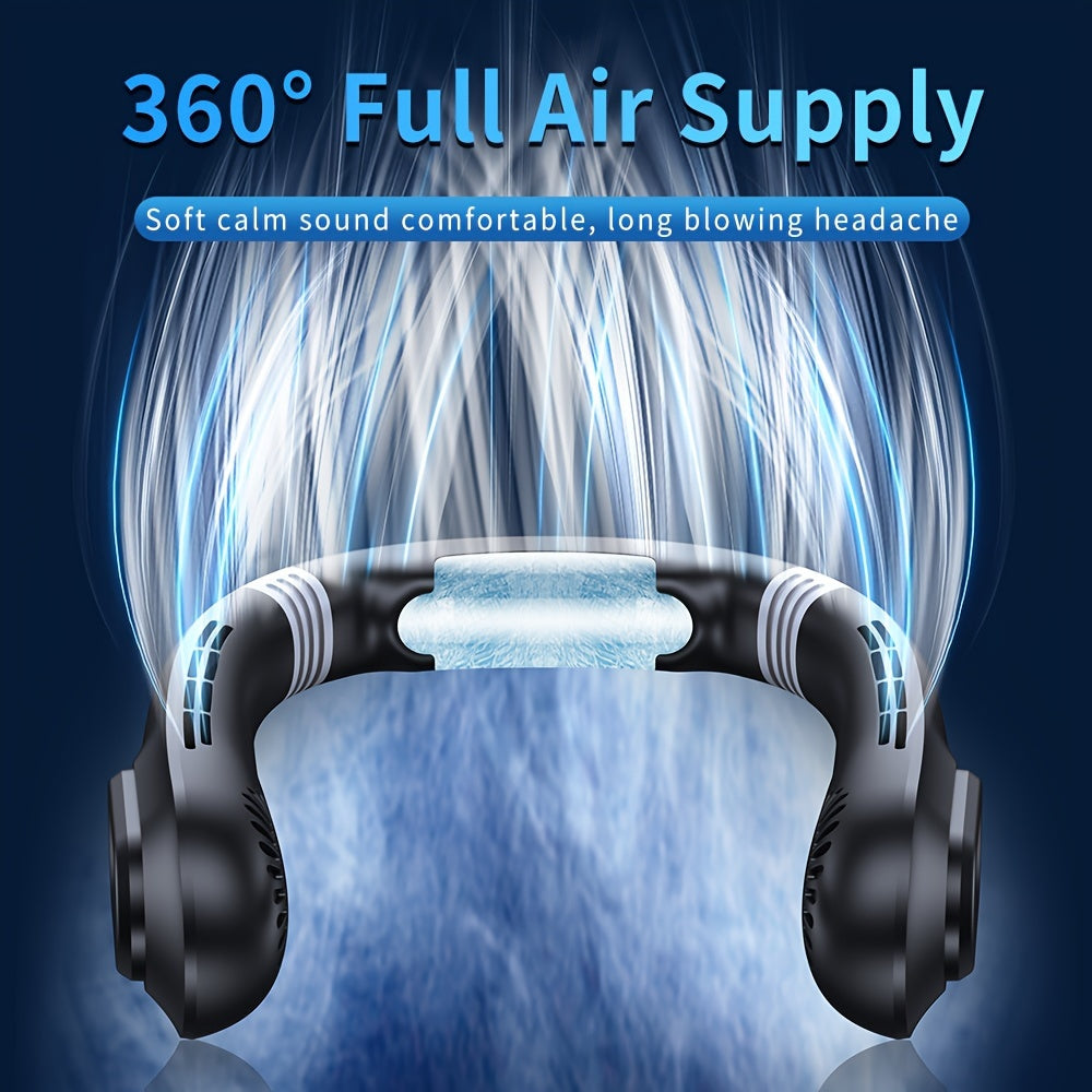 Lightweight White Portable Neck Fan with 3-Speed, Rechargeable Battery