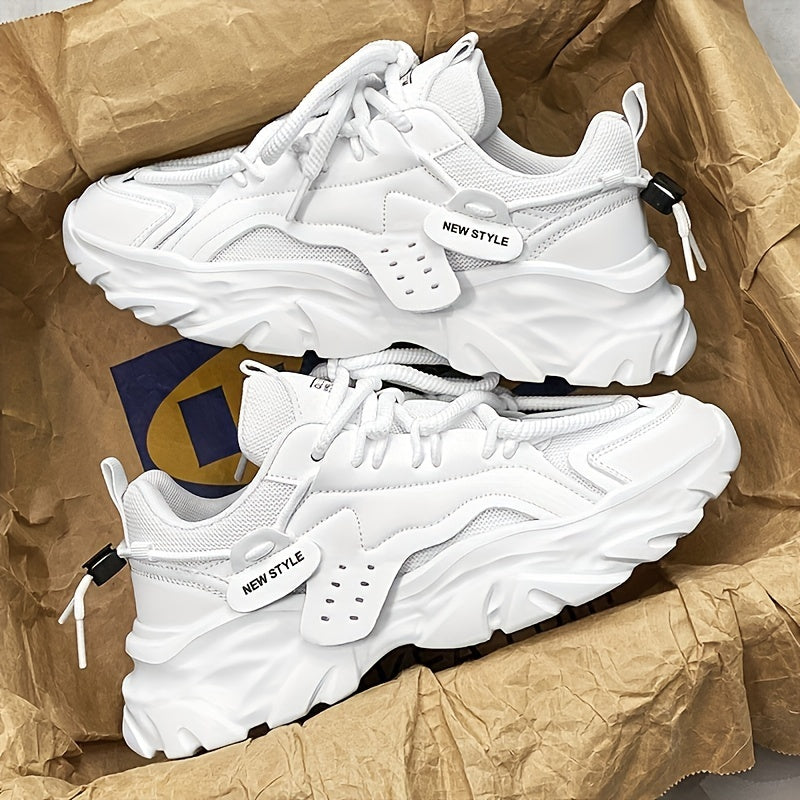 Men's White Thick-Soled Height-Increasing Casual Sneakers for All Seasons