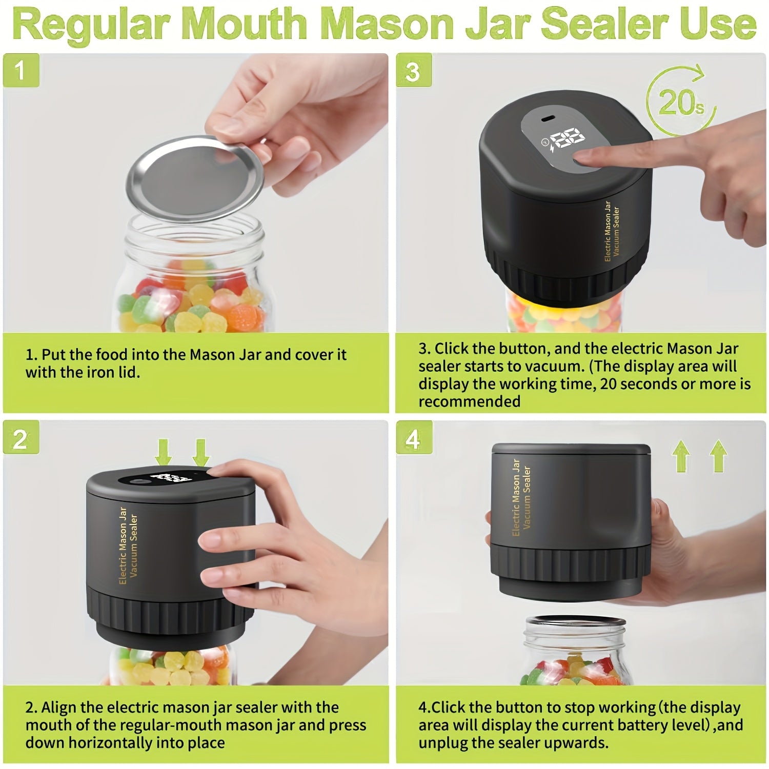 Electric Vacuum Sealer for Jars One-Button Leak-Proof Seal Food Storage