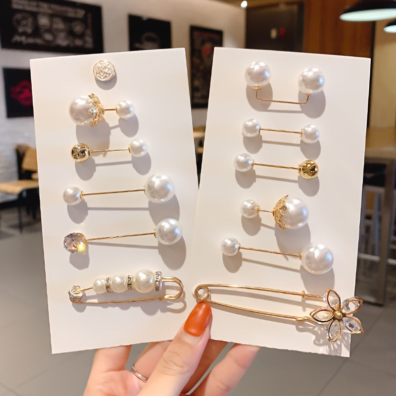 Women's Mini Brooch Pin with Pearl Embellishments for Sweaters Scarves Shawls