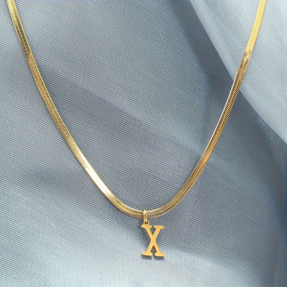Women’s 18K Gold Plated Stainless Steel Alphabet Letter Pendant Necklace for Daily Wear