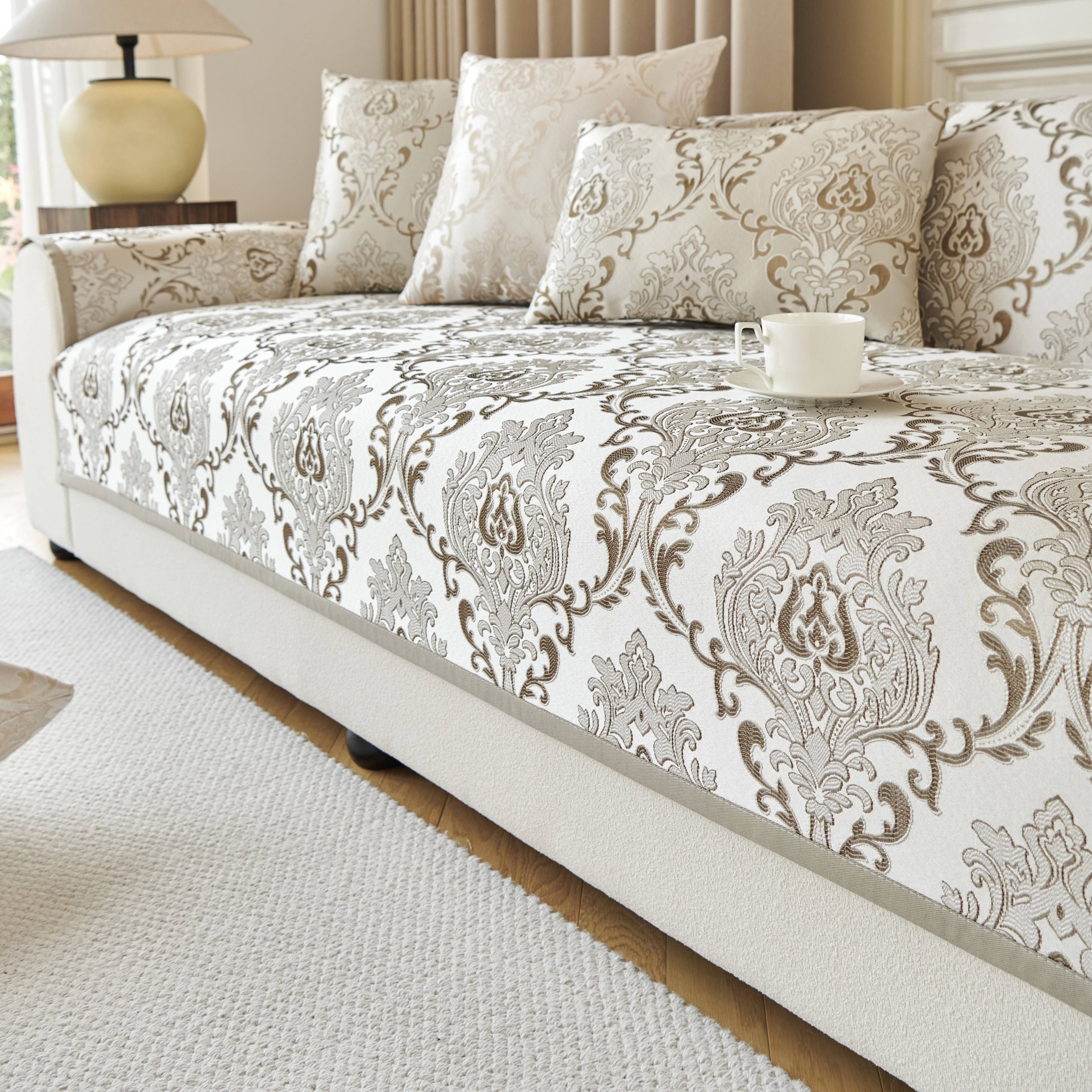 Серый цветочный чехол на диван для 1-4 мест, безопасный для домашних животных, нескользящий, моющийся в машине, из шенилла жаккарда, современный