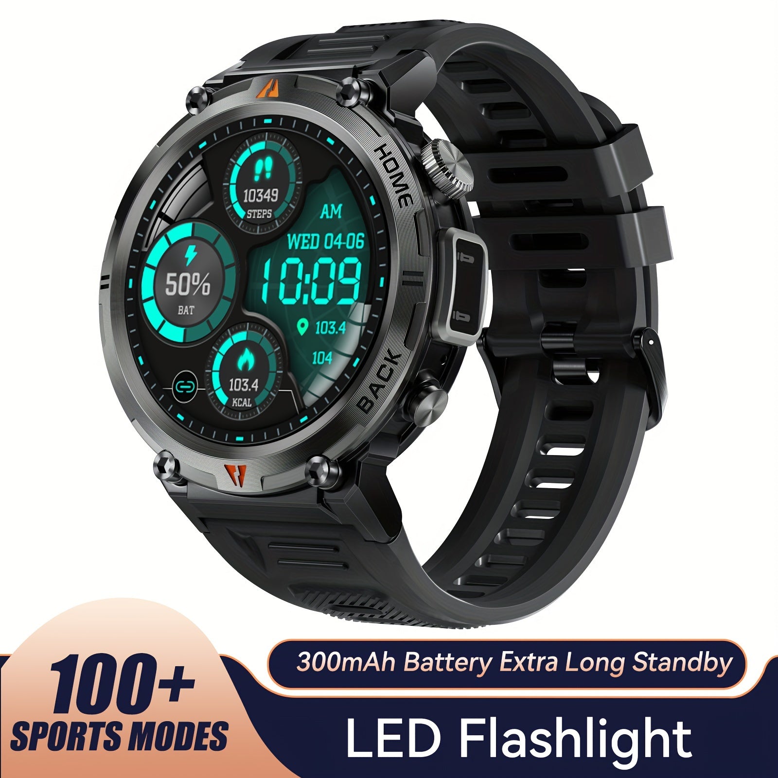 Men's Smartwatch with TFT Display Water Resistant Sports Modes Compatible with iPhone and Android